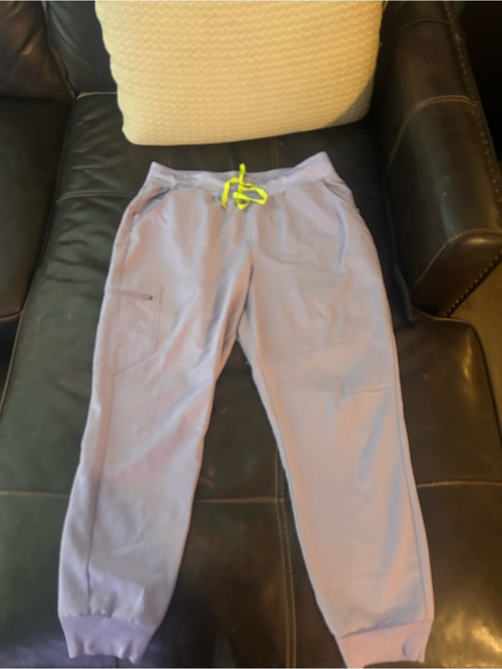 Figs Lavender Jogger Pants with Neon Yellow Drawstring